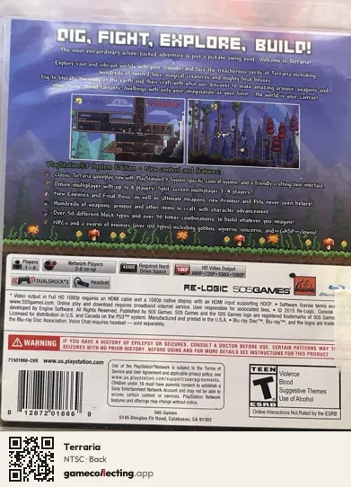 Terraria PlayStation 3, NTSC box back