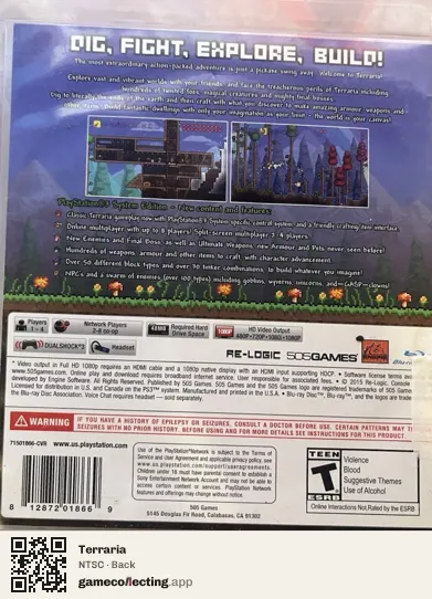 Terraria PlayStation 3, NTSC box back