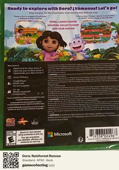 Dora: Rainforest Rescue Xbox Series X, NTSC box back