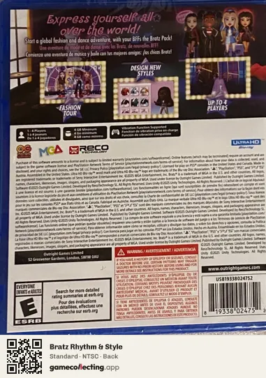 Bratz Rhythm & Style PlayStation 5, NTSC box back
