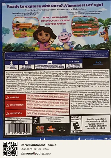 Dora: Rainforest Rescue PlayStation 4, NTSC box back