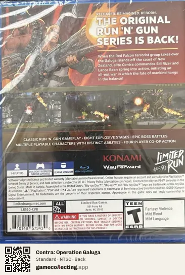 Contra: Operation Galuga PlayStation 4, NTSC box back