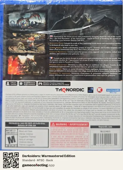 Darksiders: Warmastered Edition PlayStation 5, NTSC box back