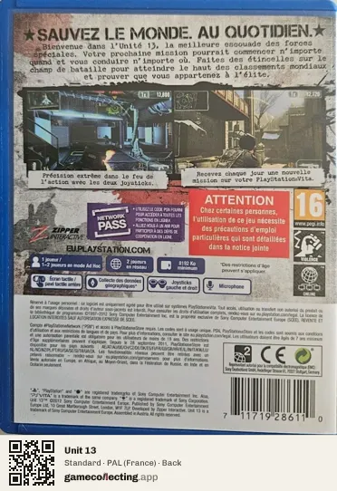 Unit 13 PlayStation Vita, France box back