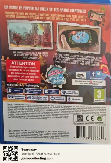 Tearaway PlayStation Vita, France box back