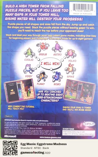 Egg Mania: Eggstreme Madness Xbox, NTSC box back