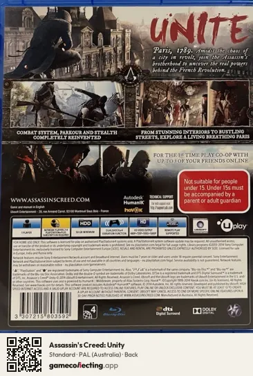 Assassin's Creed: Unity PlayStation 4, Australia box back