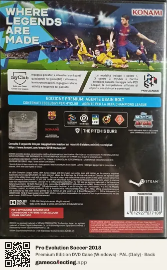 Pro Evolution Soccer 2018 Computer, Italy box back