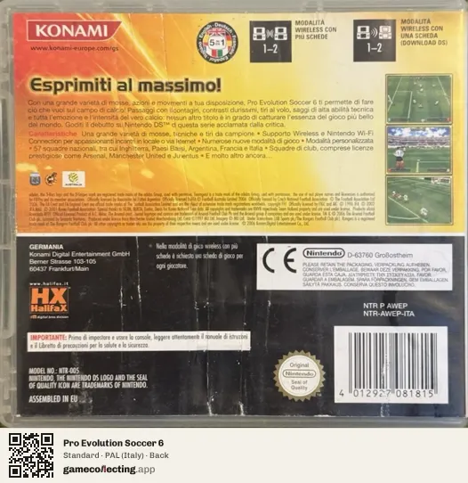Pro Evolution Soccer 6 Nintendo DS, Italy box back