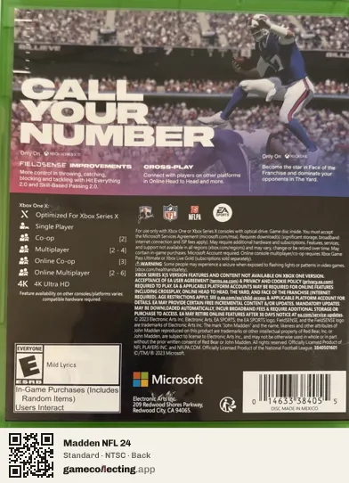 Madden NFL 24 Xbox Series X, NTSC box back