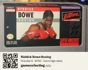 Riddick Bowe Boxing Super Nintendo Entertainment System, NTSC cartridge label