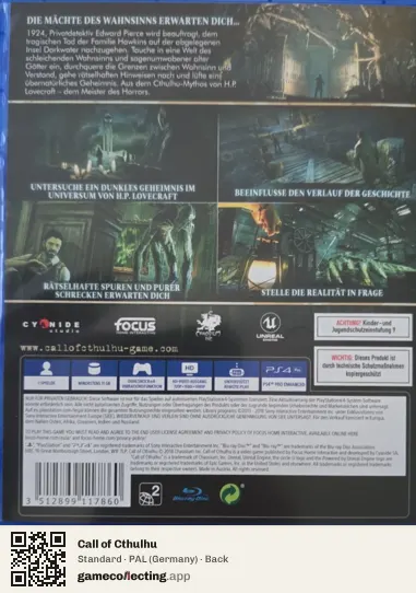 Call of Cthulhu PlayStation 4, Germany box back