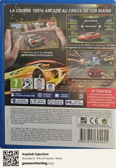 Asphalt Injection PlayStation Vita, France box back