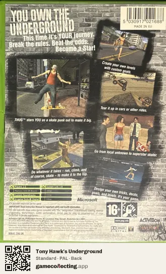 Tony Hawk's Underground Xbox, PAL box back