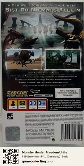 Monster Hunter Freedom Unite PlayStation Portable, Germany box back