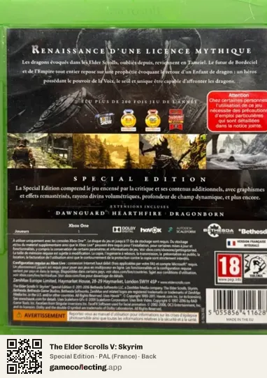 The Elder Scrolls V: Skyrim Xbox One, France box back