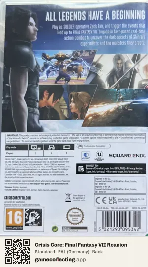 Crisis Core: Final Fantasy VII Reunion Nintendo Switch, Germany box back