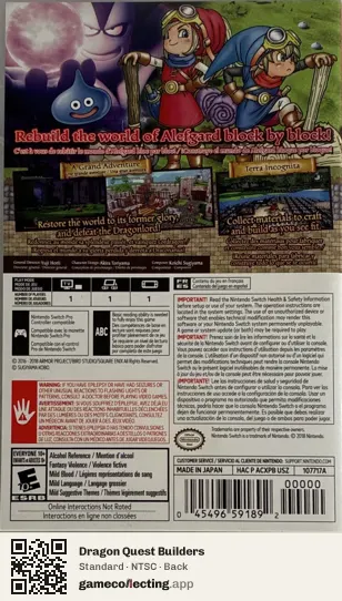 Dragon Quest Builders Nintendo Switch, NTSC box back