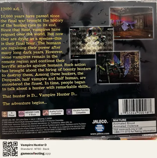 Vampire Hunter D PlayStation, NTSC box back