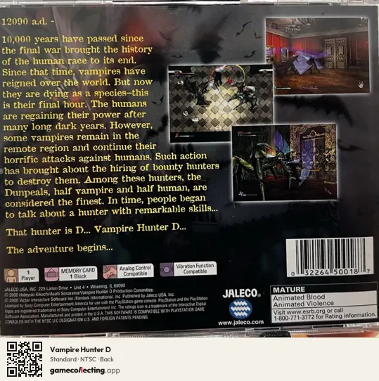 Vampire Hunter D PlayStation, NTSC box back