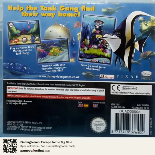 Finding Nemo: Escape to the Big Blue Nintendo DS, United Kingdom box back