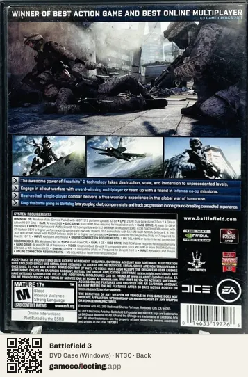 Battlefield 3 Computer, NTSC box back