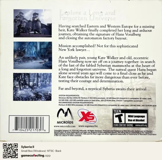Syberia II Computer, NTSC box back