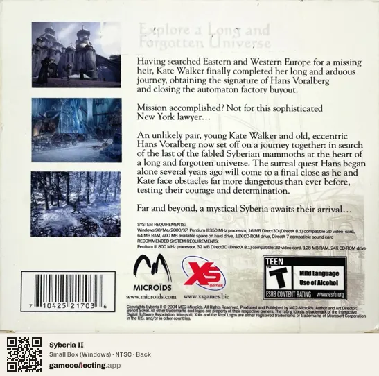 Syberia II Computer, NTSC box back