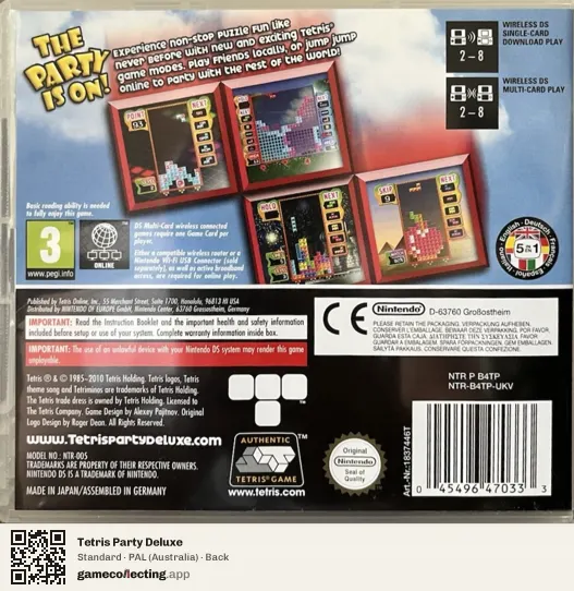 Tetris Party Deluxe Nintendo DS, Australia box back