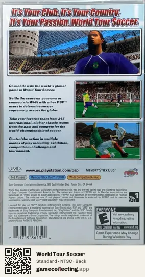 World Tour Soccer PlayStation Portable, NTSC box back