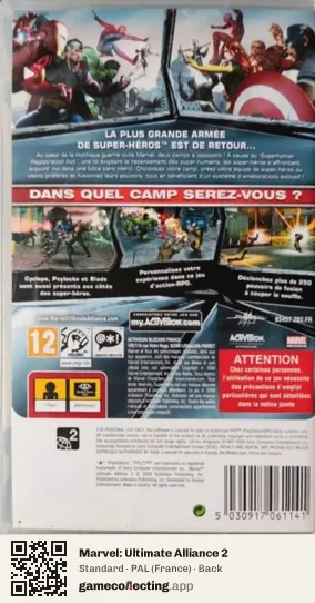 Marvel: Ultimate Alliance 2 PlayStation Portable, France box back