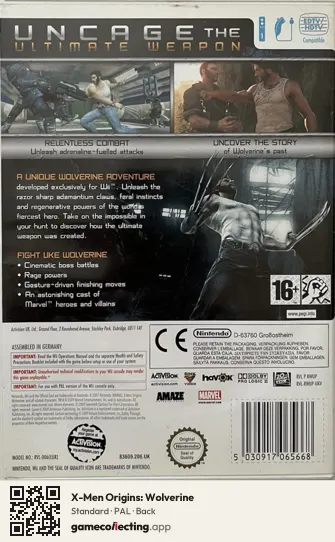 X-Men Origins: Wolverine Nintendo Wii, PAL box back