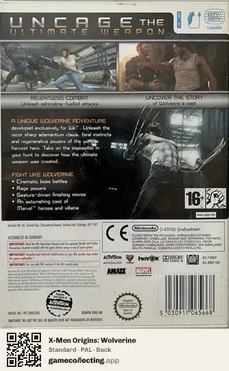 X-Men Origins: Wolverine Nintendo Wii, PAL box back