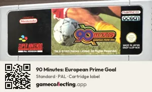 90 Minutes: European Prime Goal Super Nintendo Entertainment System, PAL cartridge label