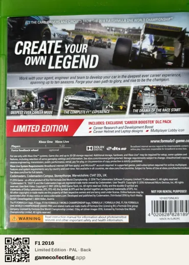 F1 2016 Xbox One, PAL box back