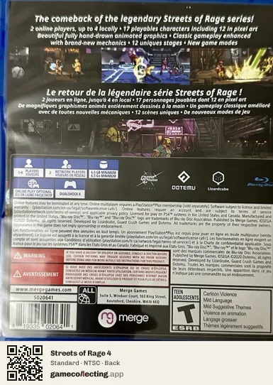 Streets of Rage 4 PlayStation 4, NTSC box back