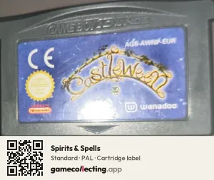 Spirits & Spells Game Boy Advance, PAL cartridge label