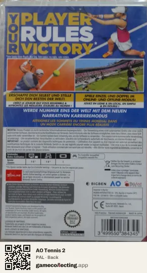 AO Tennis 2 Nintendo Switch, PAL box back