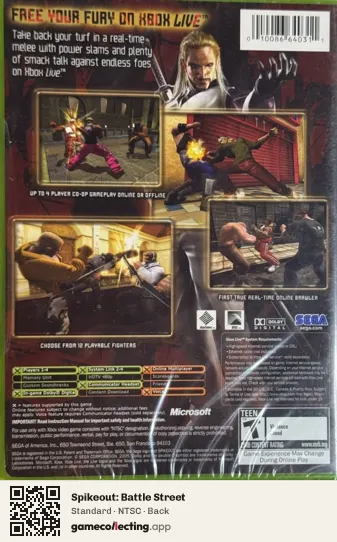Spikeout: Battle Street Xbox, NTSC box back