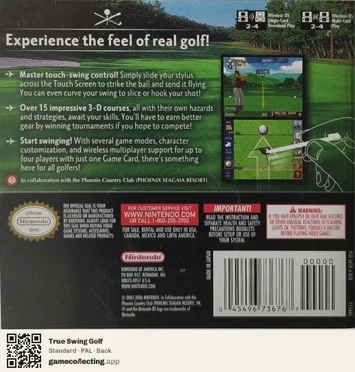 True Swing Golf Nintendo DS, PAL box back