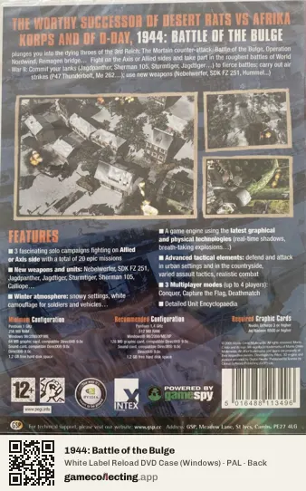 1944: Battle of the Bulge Computer, PAL box back