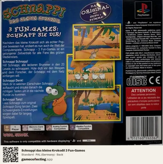 Schnappi das kleine Krokodil 3 Fun-Games PlayStation, Germany box back