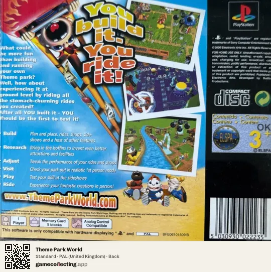 Theme Park World PlayStation, United Kingdom box back