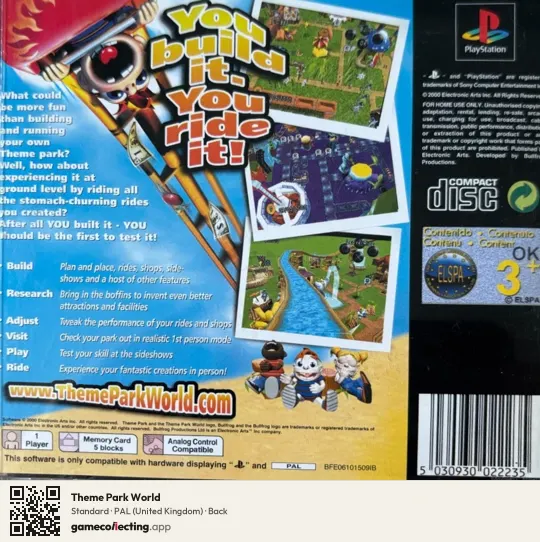 Theme Park World PlayStation, United Kingdom box back