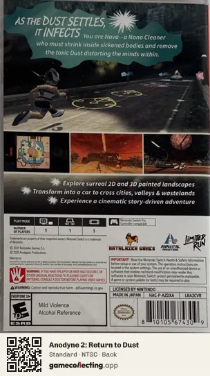 Anodyne 2: Return to Dust Nintendo Switch, NTSC box back