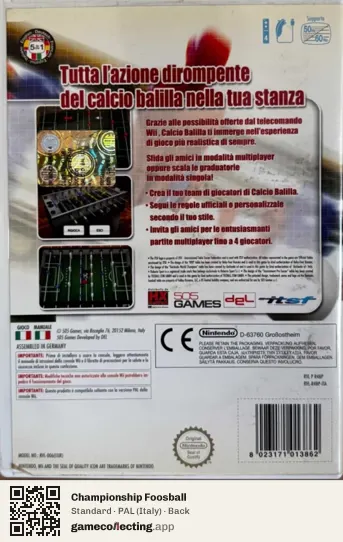 Championship Foosball Nintendo Wii, Italy box back