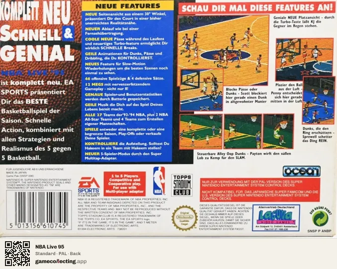 NBA Live 95 Super Nintendo Entertainment System, PAL box back