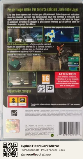 Syphon Filter: Dark Mirror PlayStation Portable, France box back
