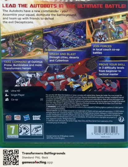 Transformers: Battlegrounds Xbox One, PAL box back