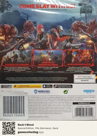 Back 4 Blood PlayStation 5, Germany box back